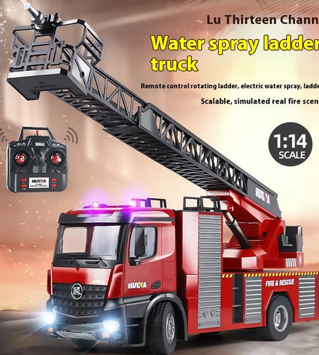 1:14 RC Engineering Car Huina 1561 22CH Large Scale Toy Fire Truck Full Scale Simulation Water Spraying Toys Adult Child Gifts