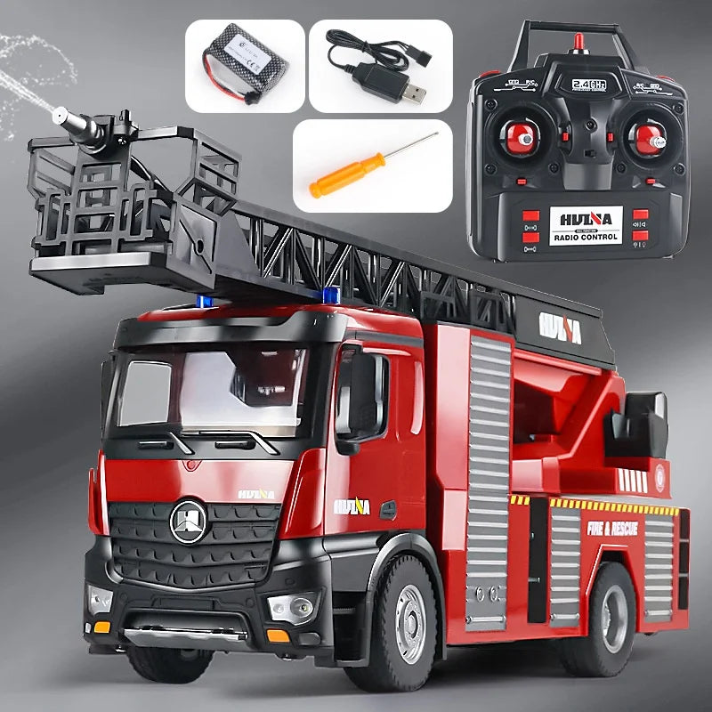 1:14 RC Engineering Car Huina 1561 22CH Large Scale Toy Fire Truck Full Scale Simulation Water Spraying Toys Adult Child Gifts