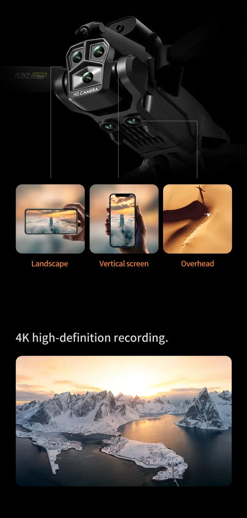Load image into Gallery viewer, New K10Max Mini Drone 4K Professinal Three Camera Wide Angle Optical Flow Localization Four-way Obstacle Avoidance RC Quadcopter
