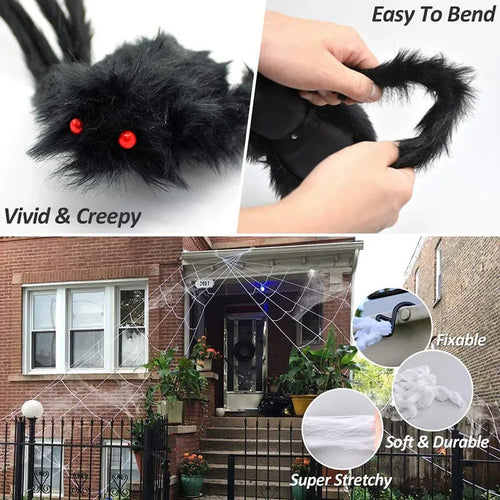 Load image into Gallery viewer, Giant Spider Huge Spider Web Halloween Decoration Props Haunted Indoor Outdoor Spooky Plush Large Araneid Prank Trick Supplies
