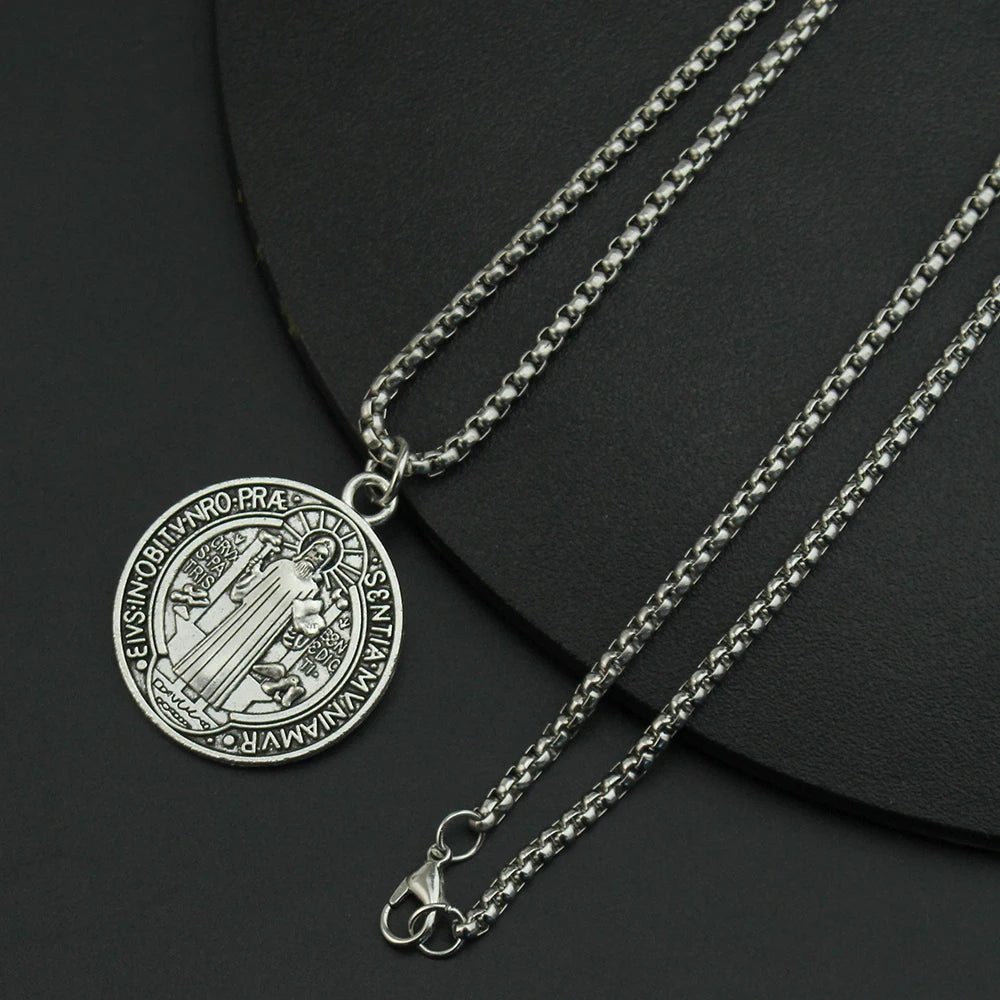 Catholic Saint Benedict Medallion Pendant Necklace Alloy San Benito Collares Choker Necklaces Creativity Gift Wholesale