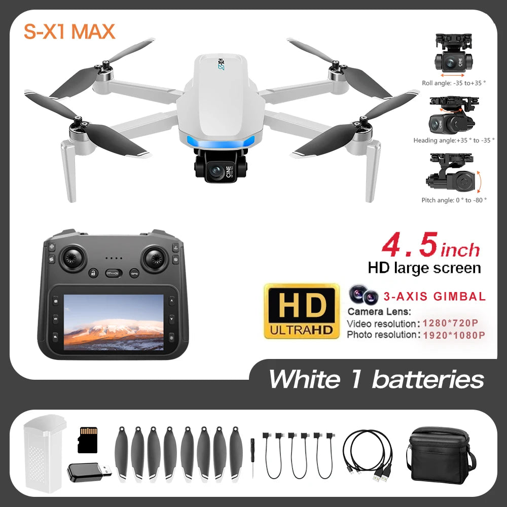 New S-X1 Quadcopter Drone: 4K Camera, 3-Axis Gimbal w/EIS, 5G GPS | Pro Aerial Photo Gift with Foldable Design