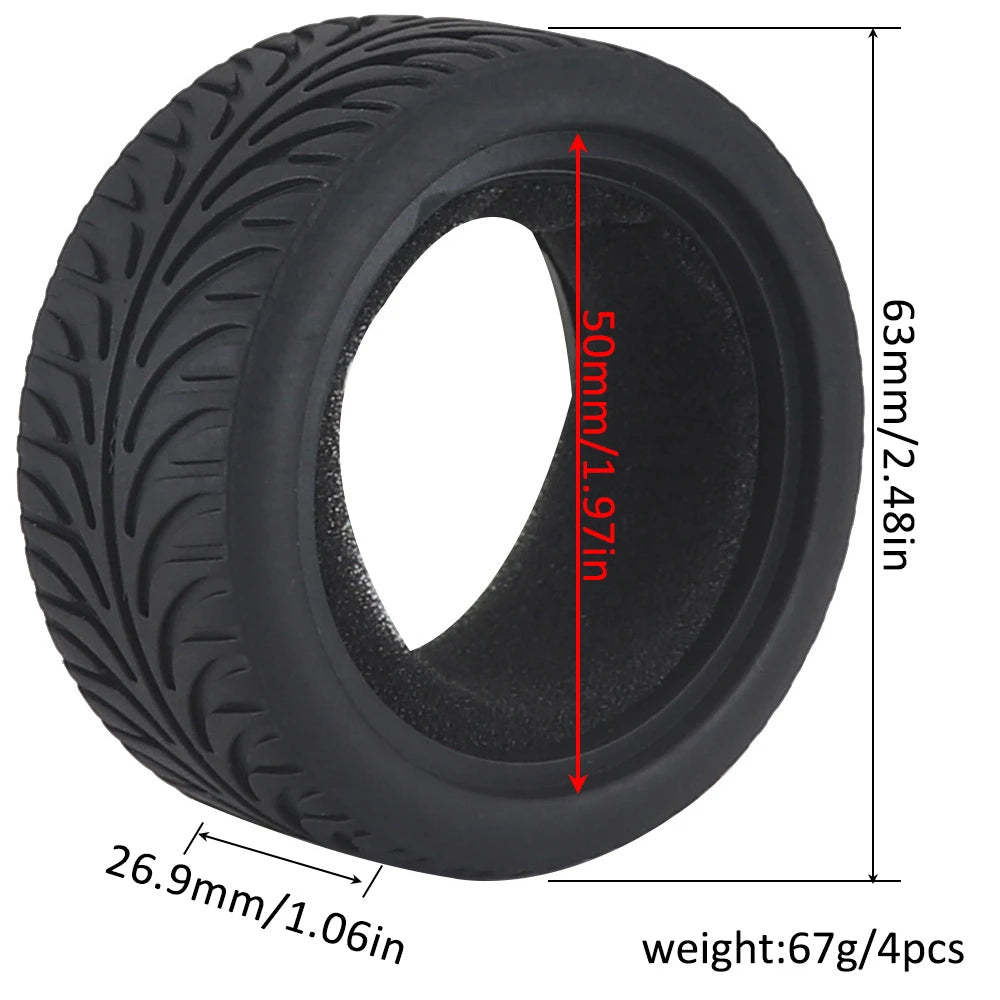 1:10 On-road Car Tires 63-68mm High Grip Rubber Tyre Hot Melt Tire Hsp 94123 Hpi Himoto Fw06 Tt01 Abrasion Resistant Racing Car