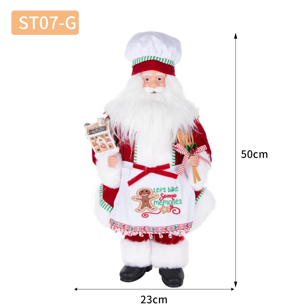 Large Size Christmas Tree Decoration Cooking Chef Santa Claus Statue Doll with Gingerbread House Christmas Tree Topper