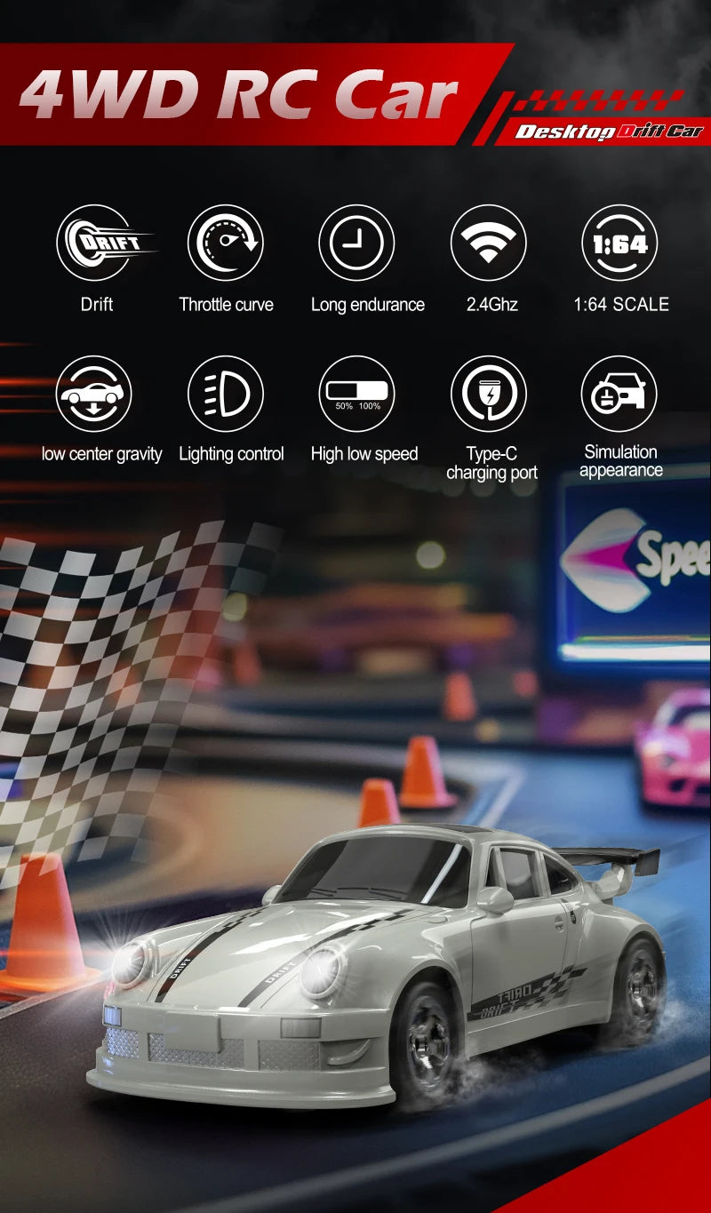 2025 New Kf20 1:64 Drift Rc Car Four-wheel remote-controlled racing car Full proportions Desk Competition Toy Boys Ideal gifts.