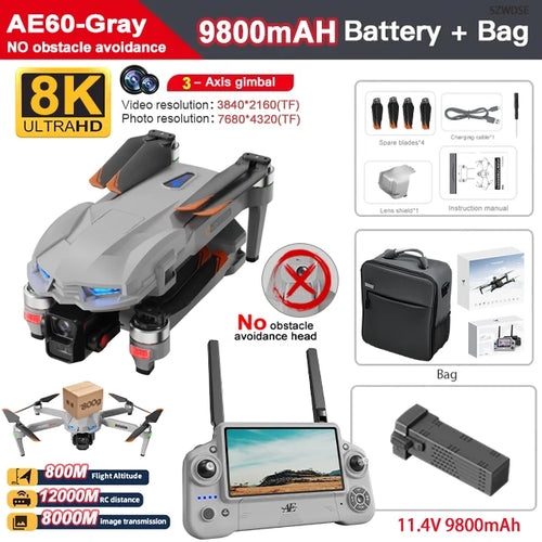 Load image into Gallery viewer, AE60 Ultra Professional Drone With 8K Camera GPS 3-Axis Gimbal Obstacle Avoidance Touch Screen FPV Brushless RC Drones Boy Toys
