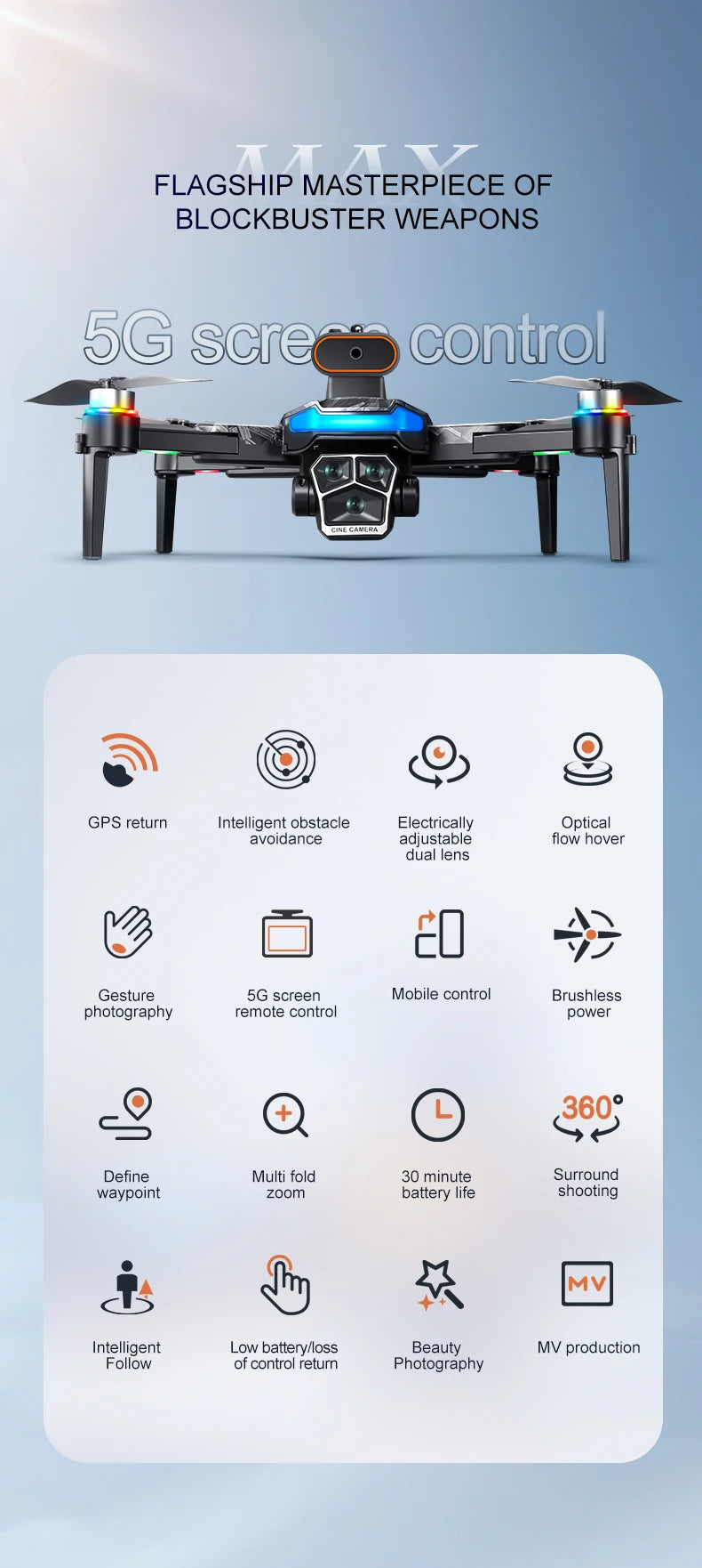 New upgraded A14 Pro Max GPS Brushless 8K three Camera Optical Flow Obstacle Avoidance Foldable Quadcopter RC Distance Drone Toy