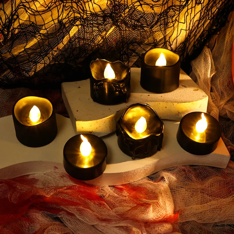 Black LED Candle Lamp Battery Operated Tea Light Flameless Fake Electronic Candle Halloween Party Decor Flashing Candle Lamp