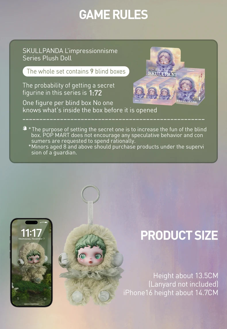 POP MART SKULLPANDA L’impressionnisme Series Plush Doll Blind Box 1PC/9PCS Mystery Box Limited to 2pc/2set per order