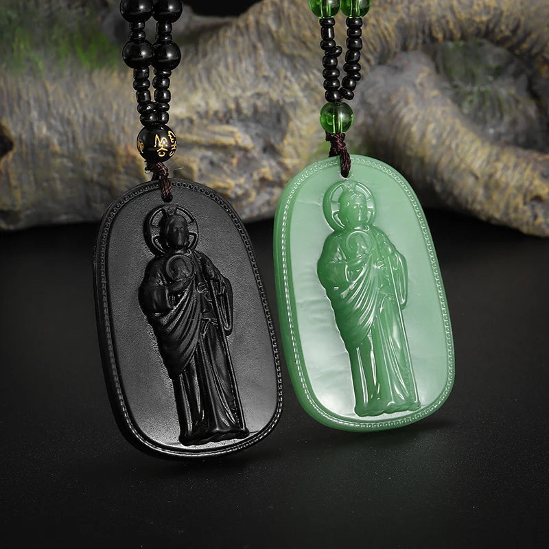 Classic Jade Catholic Saint Benito Statue Pendant Necklace Men Women Saint Benedict Prayer Exorcism Jewelry Accessories