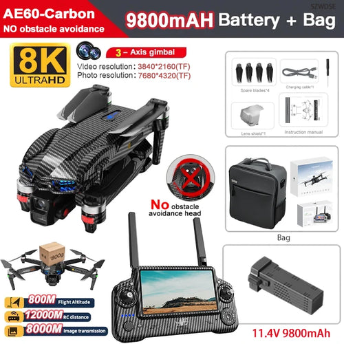 Load image into Gallery viewer, AE60 Ultra Professional Drone With 8K Camera GPS 3-Axis Gimbal Obstacle Avoidance Touch Screen FPV Brushless RC Drones Boy Toys
