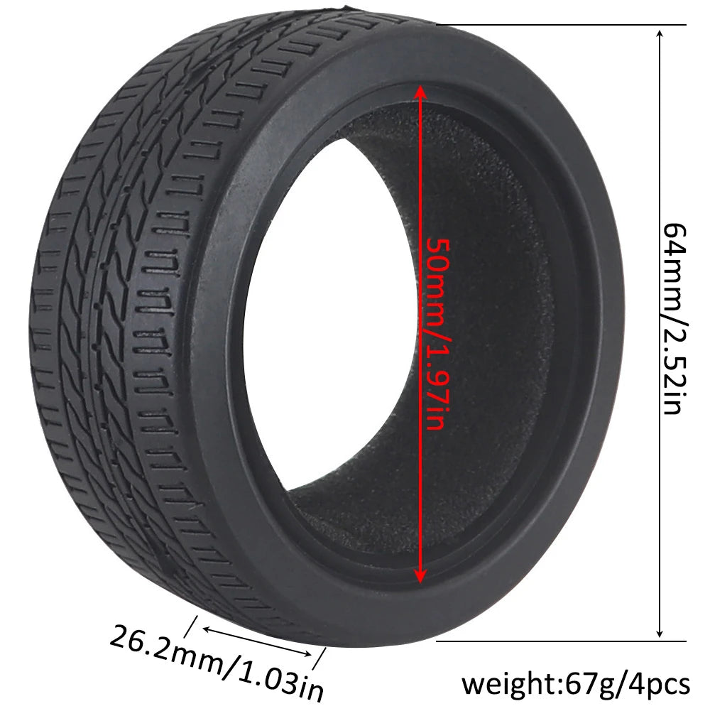 1:10 On-road Car Tires 63-68mm High Grip Rubber Tyre Hot Melt Tire Hsp 94123 Hpi Himoto Fw06 Tt01 Abrasion Resistant Racing Car