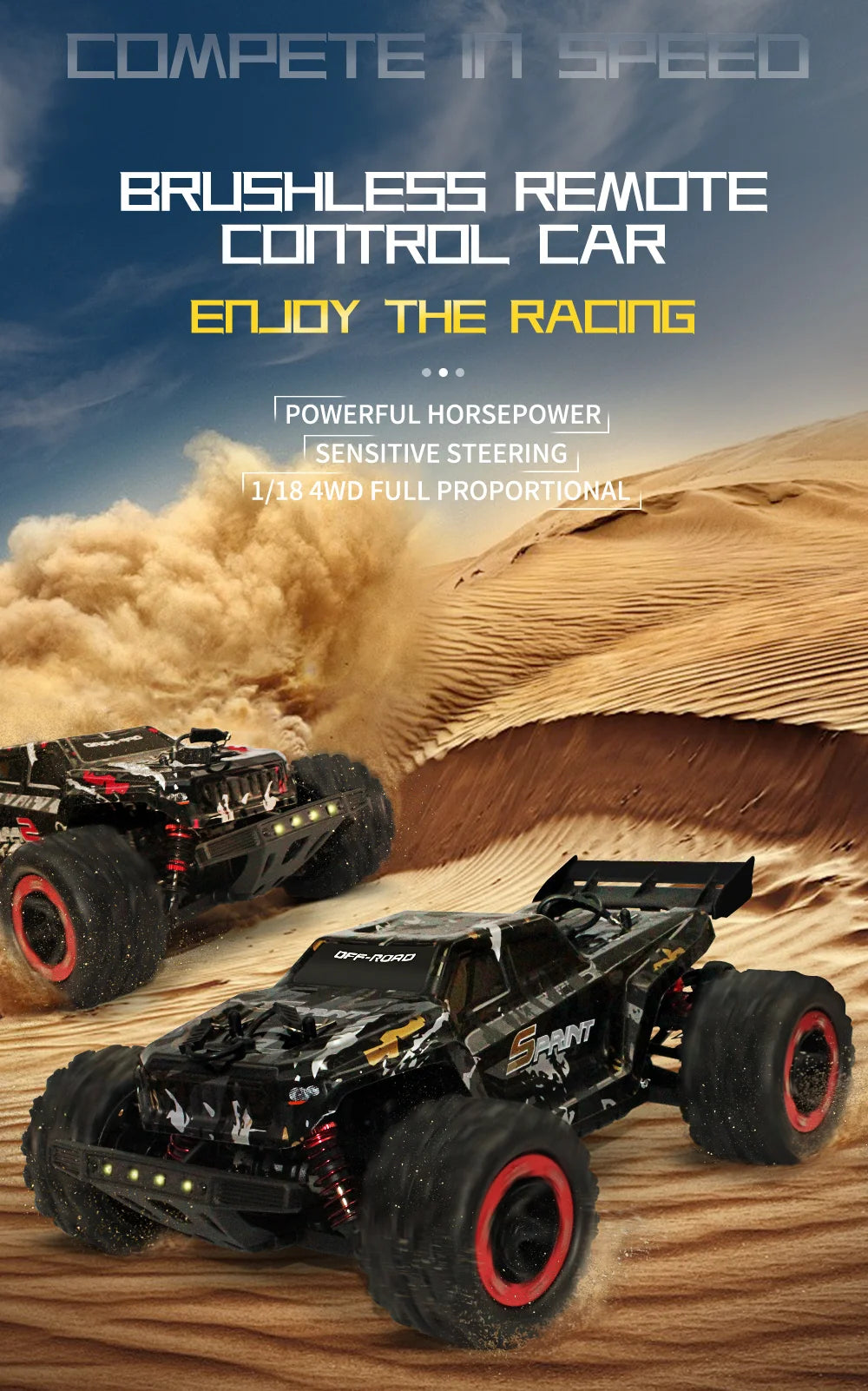 80KM/H 1:18 Full Scale High Speed RC Truck Car 4WD Off Road Independent Suspension Brushless Drift Racing Remote Control Car Toy