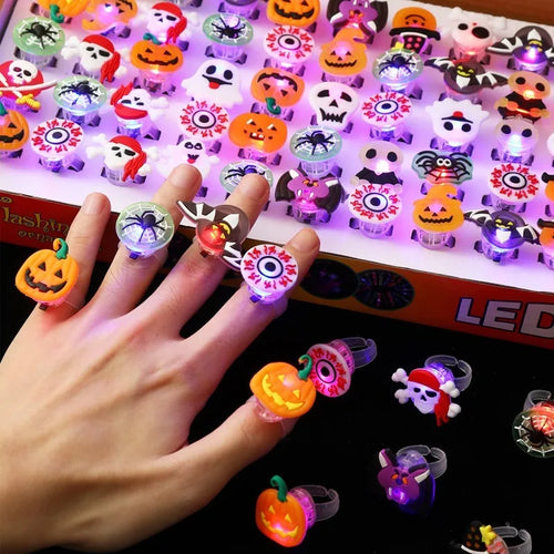 Load image into Gallery viewer, 10/50Pcs Halloween Luminous Rings Creative Pumpkin Ghost Skull LED  for Children Finger Rings Toys Lights Jewelry Party Gifts
