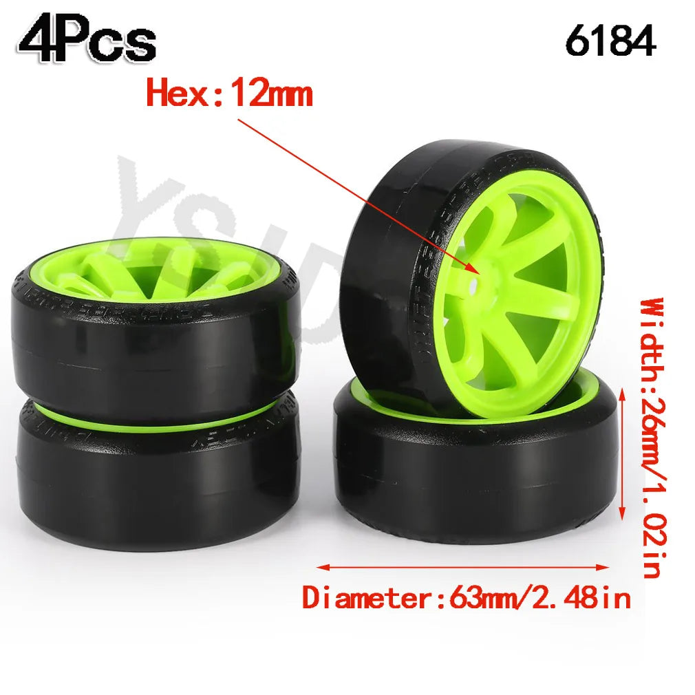 4PCS YSIDO Hard Plastic 63mm/2.48inch Rim Tyre Tire Wheel 12mm HEX for 1/10 RC Drift Cars