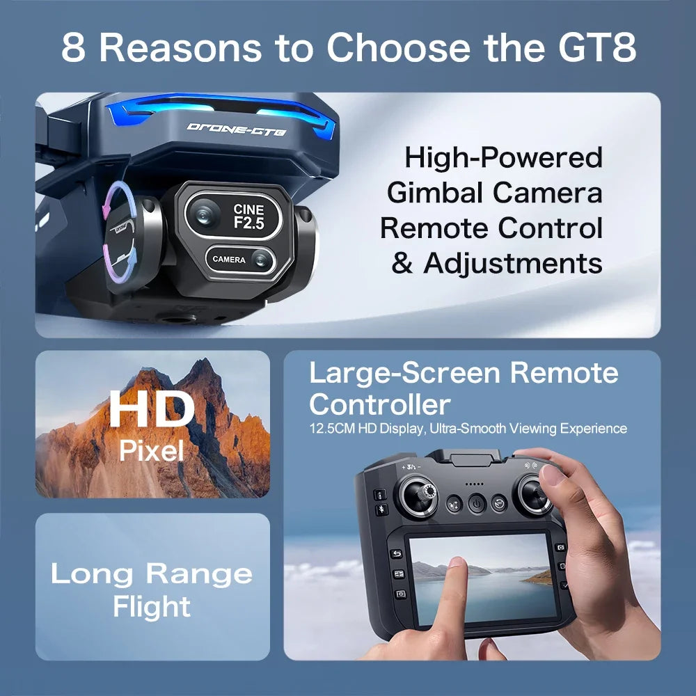 Original GT8 GPS Foldable Drone 8K Dual Camera 5G WIFI FPV Brushless Optical Flow Obstacle Avoidance RC Aerial Quadcopter