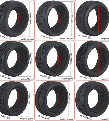 1:10 On-road Car Tires 63-68mm High Grip Rubber Tyre Hot Melt Tire Hsp 94123 Hpi Himoto Fw06 Tt01 Abrasion Resistant Racing Car