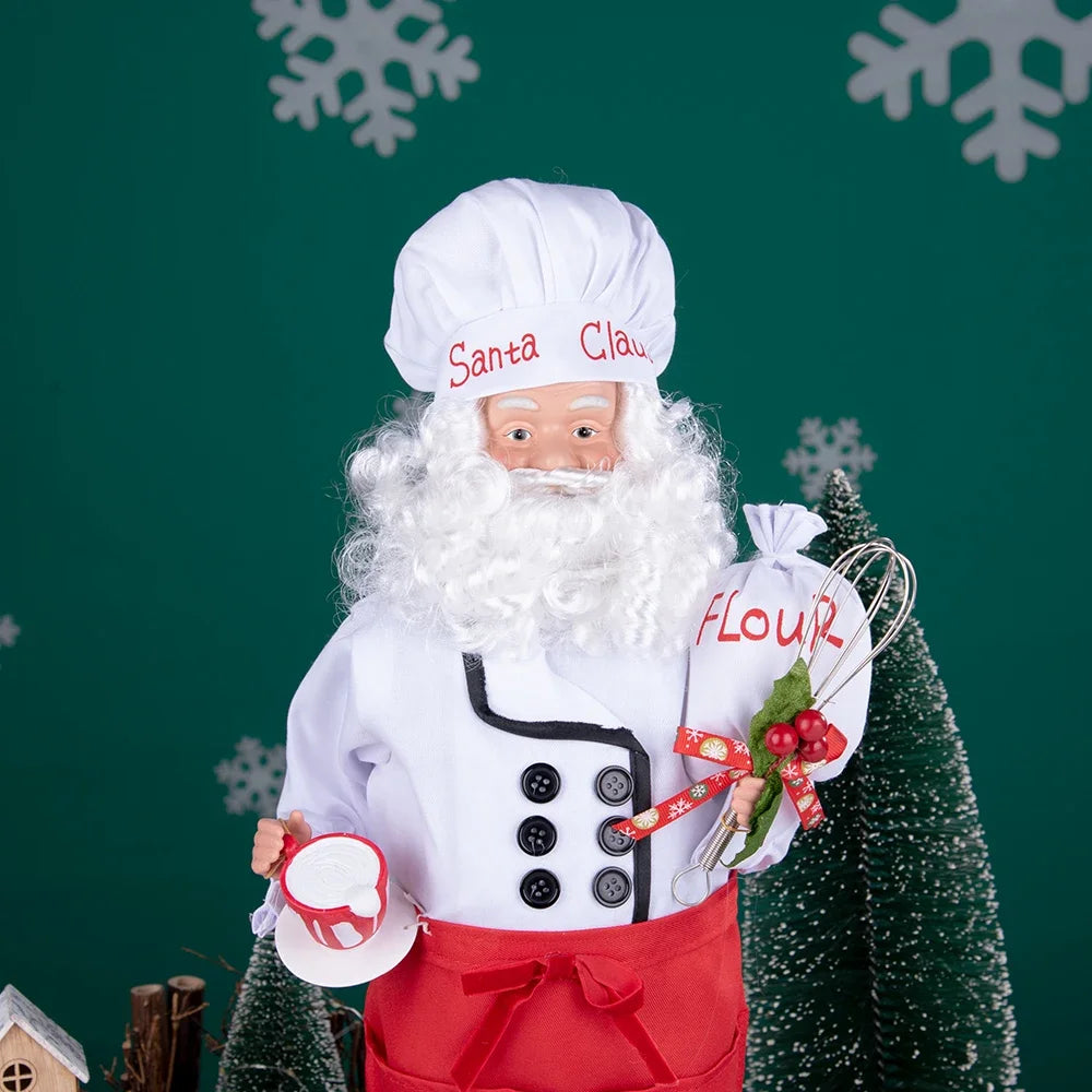 Large Size Christmas Tree Decoration Cooking Chef Santa Claus Statue Doll with Gingerbread House Christmas Tree Topper