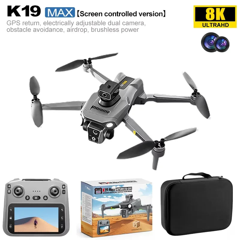 K19 MAX RC Drone 8K HD Panorama Shot 360° Laser Obstacle Avoidance GPS Positioning Airdrop Device RC Drone Boy Adults Toys Gifts