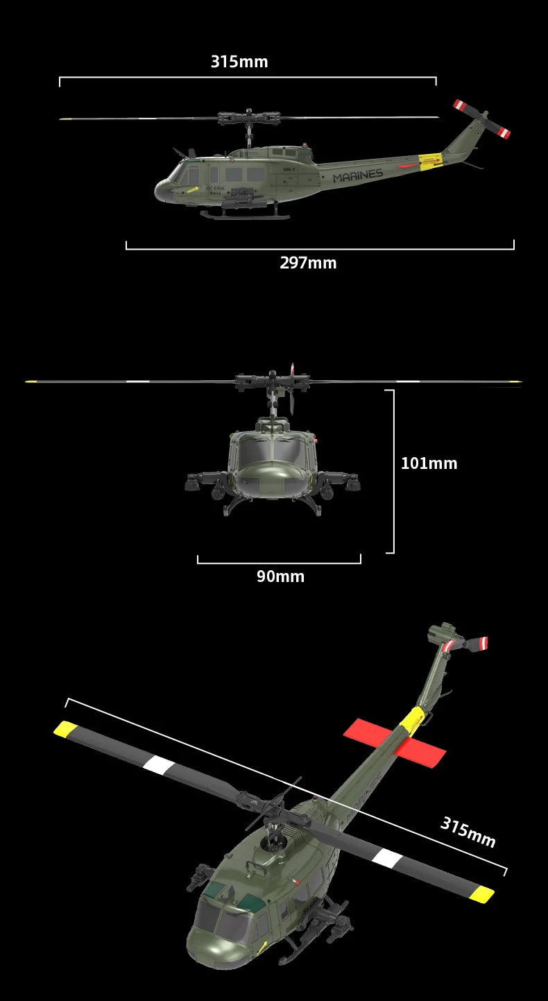 C032 UH-1 brushless RTF RC Helicopter 6-axis Gyroscope One Click 3D Flip Optical flow positioning UH1 helicopter model Hobby Toy