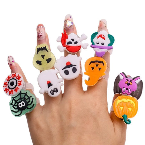 Load image into Gallery viewer, 10/50Pcs Halloween Luminous Rings Creative Pumpkin Ghost Skull LED  for Children Finger Rings Toys Lights Jewelry Party Gifts
