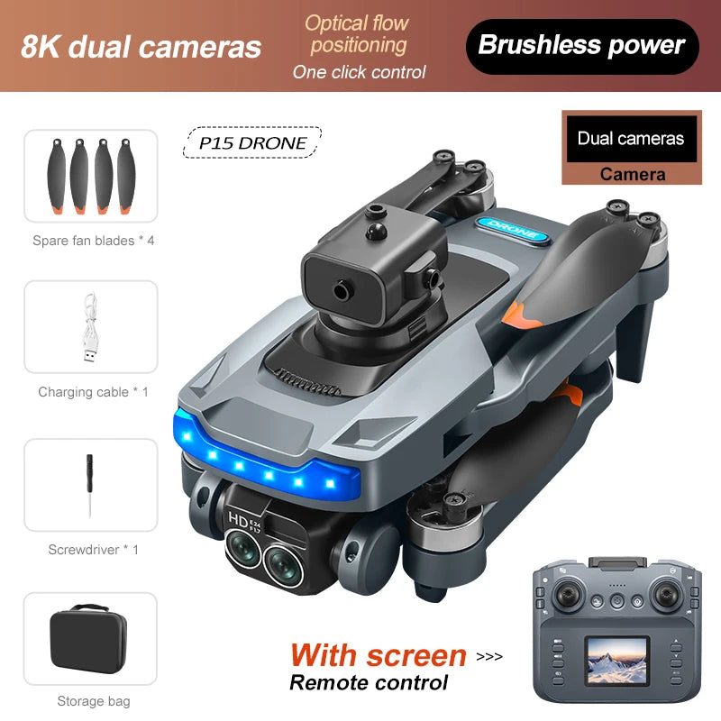 P15 Screen Control Drone 8K Professional Camera HD Aerial Photography Dual-Camera Omnidirectional Obstacle Avoidance Drone