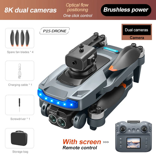Load image into Gallery viewer, P15 Screen Control Drone 8K Professional Camera HD Aerial Photography Dual-Camera Omnidirectional Obstacle Avoidance Drone
