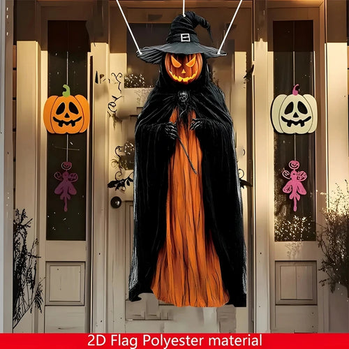 Load image into Gallery viewer, 2D Halloween Horror Evil Pumpkin Man hanging Background Cloth Halloween Terror Atmosphere Indoor and Outdoor Decoration Supplies
