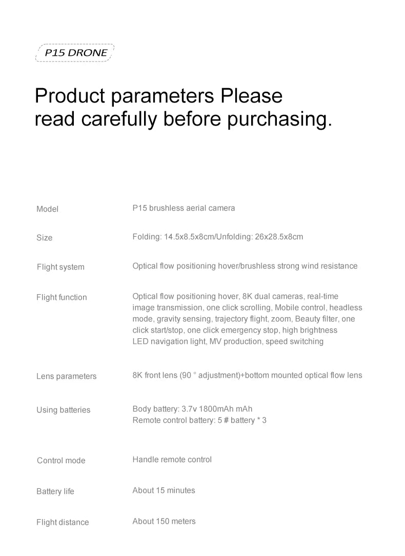 P15 Screen Control Drone 8K Professional Camera HD Aerial Photography Dual-Camera Omnidirectional Obstacle Avoidance Drone
