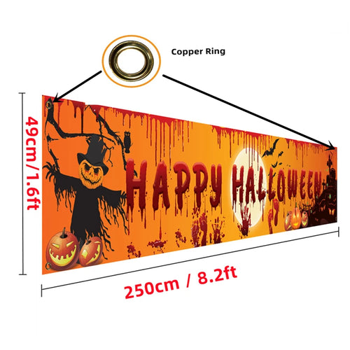 Load image into Gallery viewer, Happy Halloween Banner 250cm Long Hanging Halloween Banner with Pumpkin Terror Bloody Handprint Decor for Yard Indoor Outdoor
