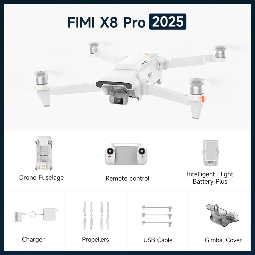 FIMI X8 Pro 2025 Camera drone 1/1.3-inch 48Mp CMOS 4K 60fps 20km transmission range 3-axis Gimbal AI Super Night Video RC Store