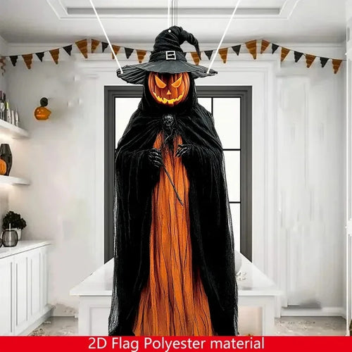 Load image into Gallery viewer, 2D Halloween Horror Evil Pumpkin Man hanging Background Cloth Halloween Terror Atmosphere Indoor and Outdoor Decoration Supplies
