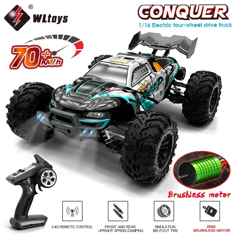 WLtoys 1:16 70KM/H  4WD RC Car With LED Remote Control Cars High Speed Drift Monster Truck for Kids VS 144001 Toys