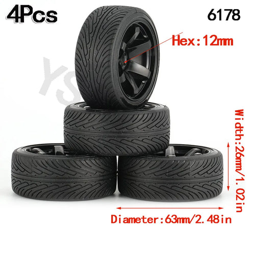 Load image into Gallery viewer, 4PCS YSIDO Hard Plastic 63mm/2.48inch Rim Tyre Tire Wheel 12mm HEX for 1/10 RC Drift Cars
