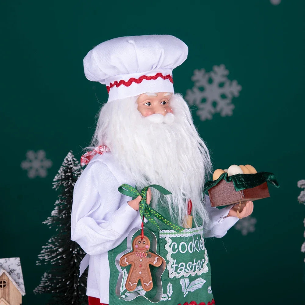 Large Size Christmas Tree Decoration Cooking Chef Santa Claus Statue Doll with Gingerbread House Christmas Tree Topper