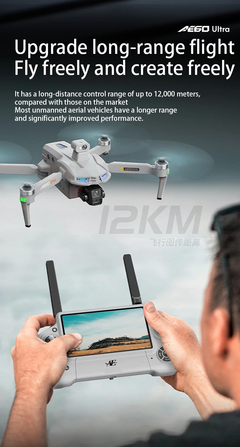 AE60 Ultra Professional Drone With 8K Camera GPS 3-Axis Gimbal Obstacle Avoidance Touch Screen FPV Brushless RC Drones Boy Toys