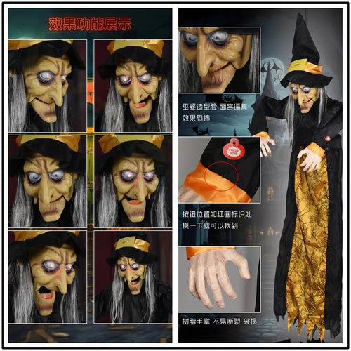 Load image into Gallery viewer, Halloween Hanging Ghost Voice Control Witch Light-up Eyes Voice Controlled Haunted House Prop Ghost Horror Bar Party Decoration
