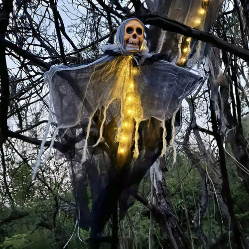 Load image into Gallery viewer, 1pcs Halloween Glowing Skull Skeleton Gauze Hanging Ghost Home Outdoor Garden Decoration Halloween Party Horror Ghost Props 2025
