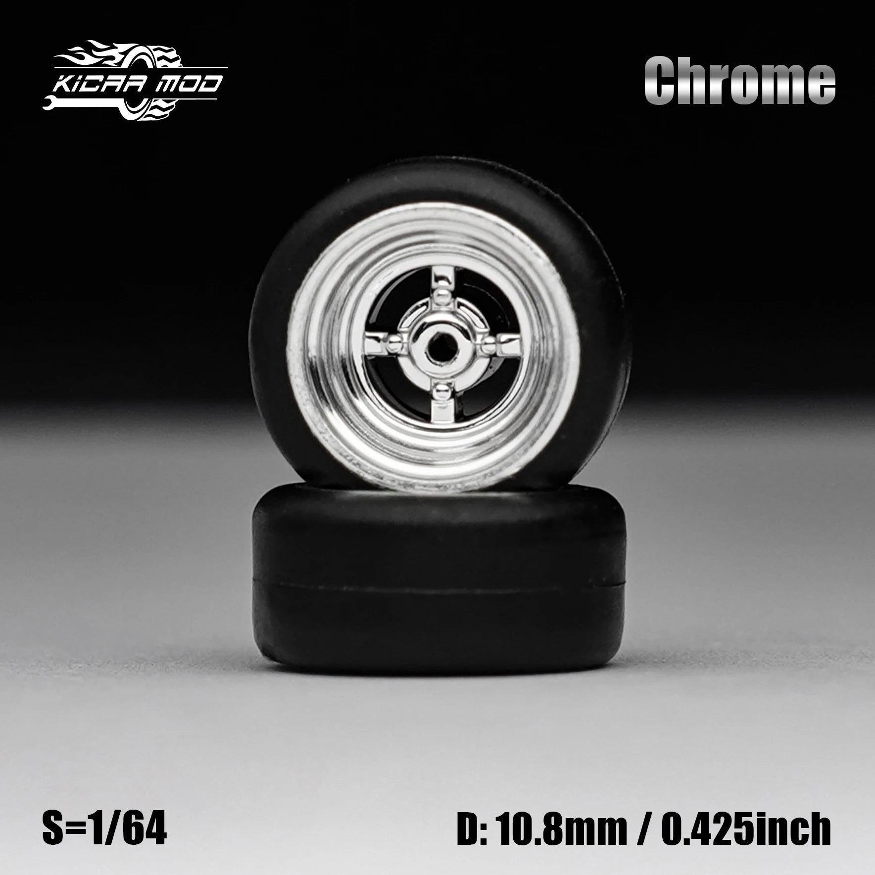 1/64 Model Car Electroplated Silver Wheels with Fixed Rubber Tires Comes with rivets for Diecast Model  Refiting Parts 4pcs 1set