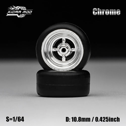 Load image into Gallery viewer, 1/64 Model Car Electroplated Silver Wheels with Fixed Rubber Tires Comes with rivets for Diecast Model  Refiting Parts 4pcs 1set
