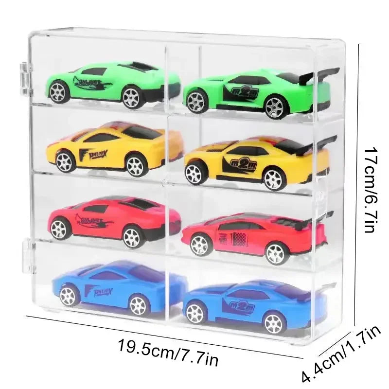 Acrylic Car 1pc Display case 1:64 For Kids holds 8 cars
