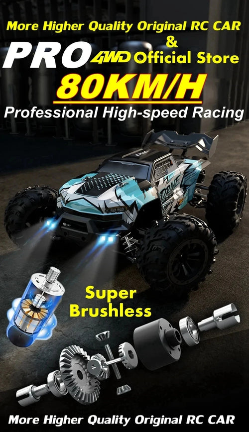 Load image into Gallery viewer, 1:16 80km/h Brushless RC Drift Car With LED Lights 4WD Electric High Speed Racing Remote Control Monster Truck for Kids Adults
