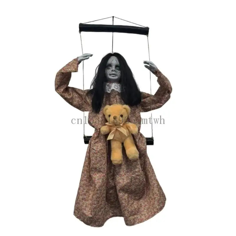 Scary Halloween Decorations Sound Activated Swinging Ghostly Doll with Light Up Eye for Garden Yard Indoor and Outdoor B03D
