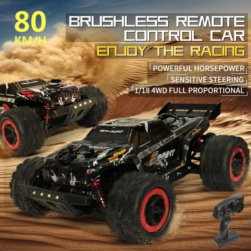 80KM/H 1:18 Full Scale High Speed RC Truck Car 4WD Off Road Independent Suspension Brushless Drift Racing Remote Control Car Toy