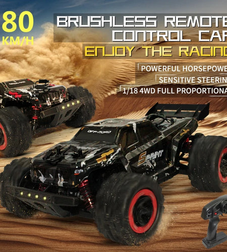 80KM/H 1:18 Full Scale High Speed RC Truck Car 4WD Off Road Independent Suspension Brushless Drift Racing Remote Control Car Toy