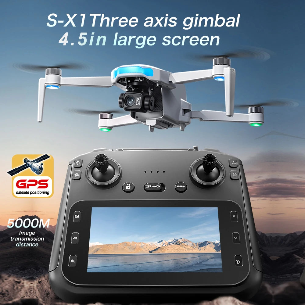 New S-X1 Quadcopter Drone: 4K Camera, 3-Axis Gimbal w/EIS, 5G GPS | Pro Aerial Photo Gift with Foldable Design