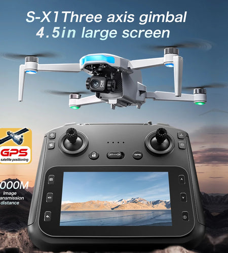 New S-X1 Quadcopter Drone: 4K Camera, 3-Axis Gimbal w/EIS, 5G GPS | Pro Aerial Photo Gift with Foldable Design