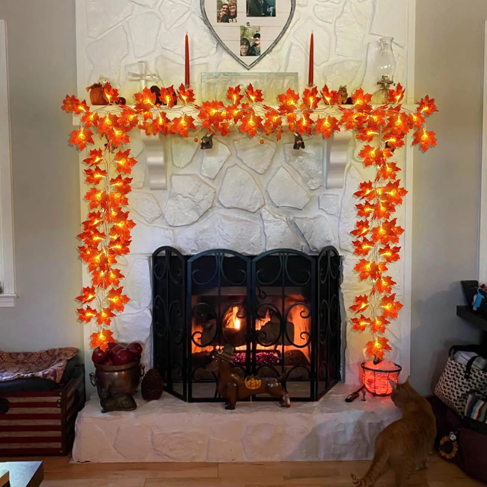 2/3M Halloween LED Lights String,Artificial Maple Leaf Lantern Garland,Halloween Christmas Thanksgiving Day Home Decorations