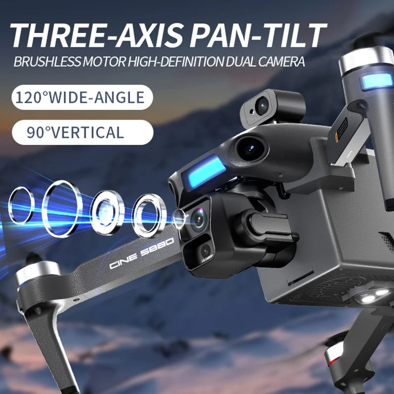 S880 Flagship Drone 8K Dual Cameras 3-Axis Gimbal 5G FPV GPS Return TouchScreen RC Obstacle Avoidance Optical Flow Hovering Dron
