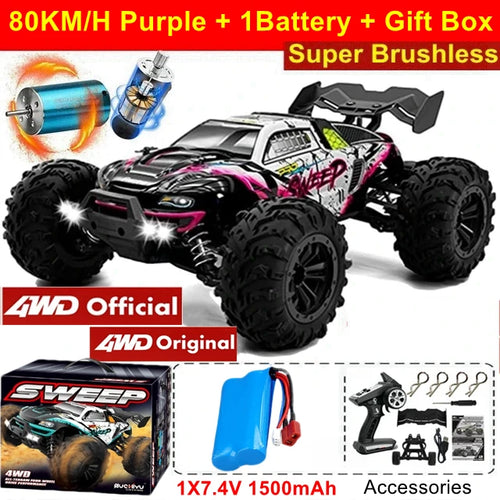 Load image into Gallery viewer, 1:16 80km/h Brushless RC Drift Car With LED Lights 4WD Electric High Speed Racing Remote Control Monster Truck for Kids Adults
